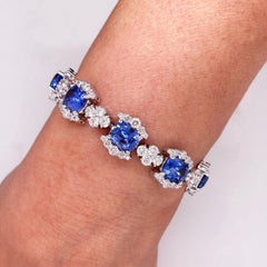 Stambolian GIA Cert Ceylon 21.79 Carat Blue Sapphires Diamonds 18K Gold Bracelet