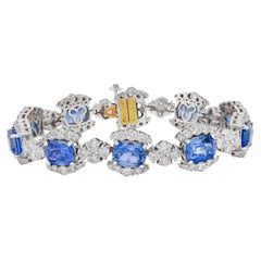 Stambolian GIA Cert Ceylon 21.79 Carat Blue Sapphires Diamonds 18K Gold Bracelet