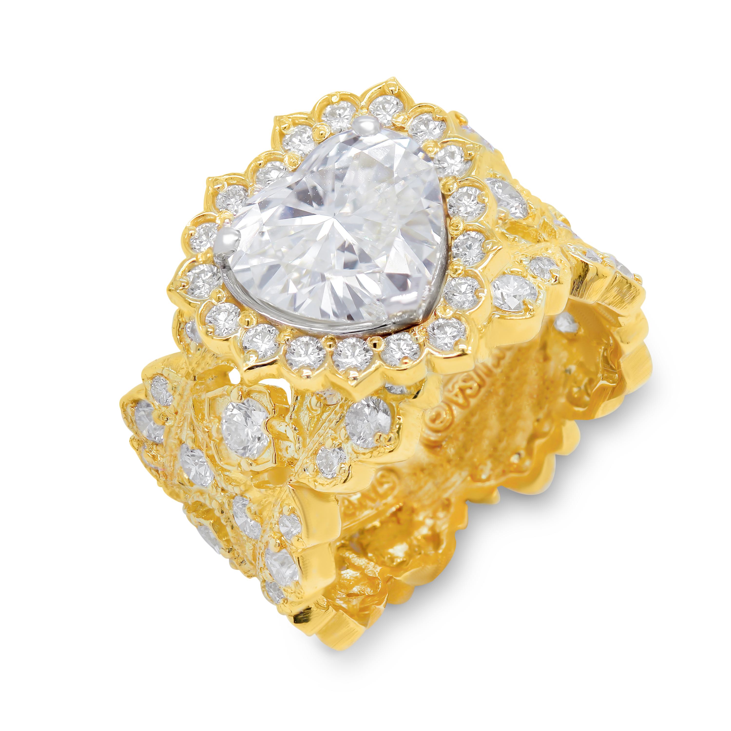 Heart Cut Stambolian GIA Certified 2.44 Carat Heart Shape Diamond 18K Gold Ring For Sale
