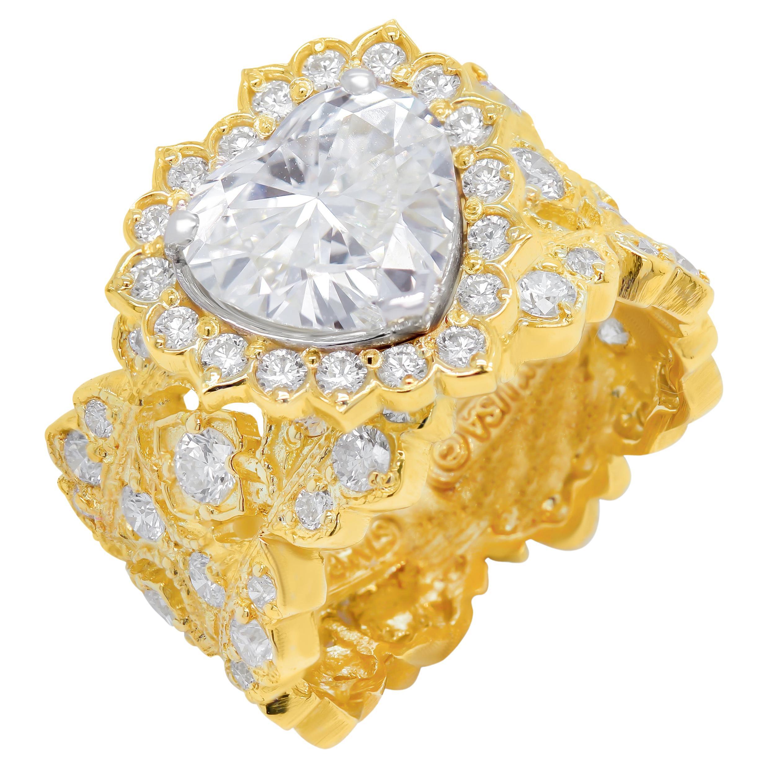 Stambolian GIA Certified 2.44 Carat Heart Shape Diamond 18K Gold Ring For Sale