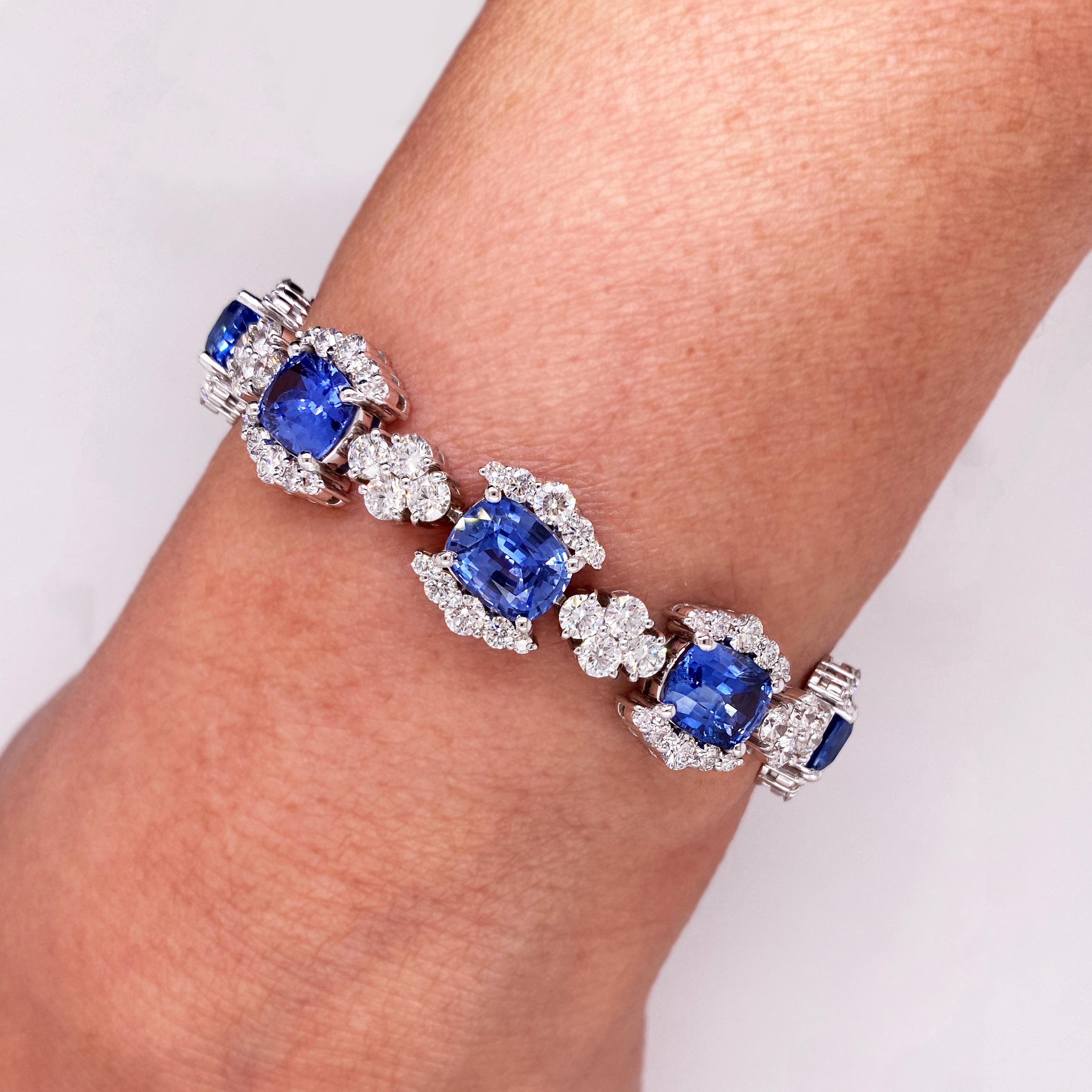 Stambolian GIA Cert Ceylon 21.79 Carat Blue Sapphires Diamonds 18K Gold Bracelet

This one-of-a-kind bracelet by Stambolian features ten (10) natural Ceylon (Sri Lanka) sapphires that are certified by GIA (view certificate in photos). The sapphires