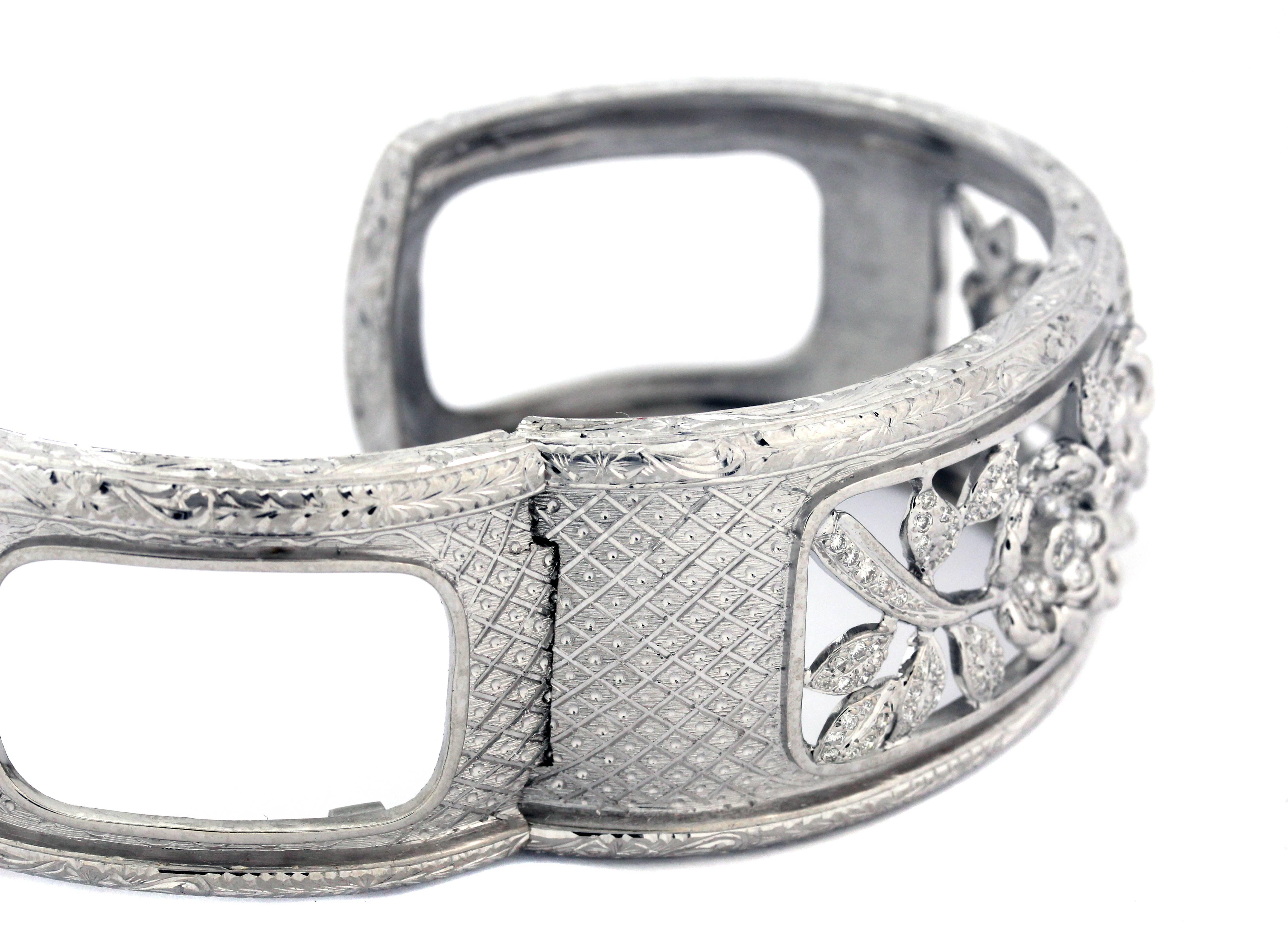 White Gold and Diamond Cuff Bangle Bracelet Stambolian In Excellent Condition In Boca Raton, FL