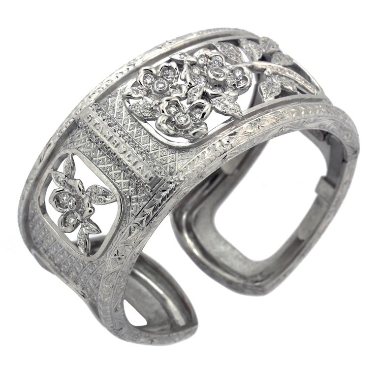 White Gold and Diamond Cuff Bangle Bracelet Stambolian For Sale at 1stDibs