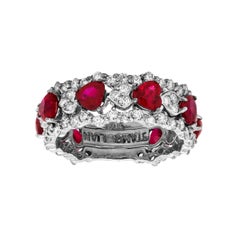 Stambolian Heart Shape Ruby Diamonds 18 Karat White Gold Band Ring