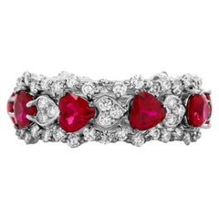 Stambolian Heart Shape Ruby Diamonds 18 Karat White Gold Band Ring