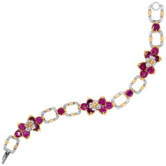 Stambolian Magenta Garnet Yellow White Diamond 18K Two-Tone Gold Floral Bracelet