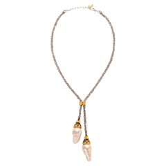 Stambolian Mesh Silberkette und 18K Gold Barockperlentropfen Lariat Halskette 