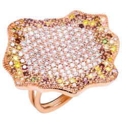 Stambolian Multi-Color and White Diamond 18 Karat Rose Gold Cocktail Ring