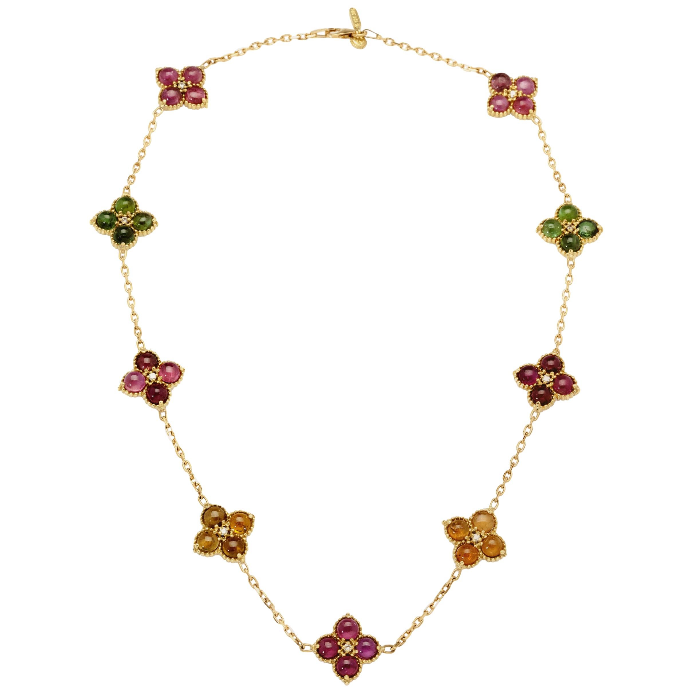 Stambolian Multi-Color Tourmaline and Diamond Gold Double Sided Cluster Necklace