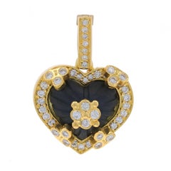 Stambolian Onyx Diamond Floral Heart Enhancer Pendant Gold 18k Carved.50ctw Love