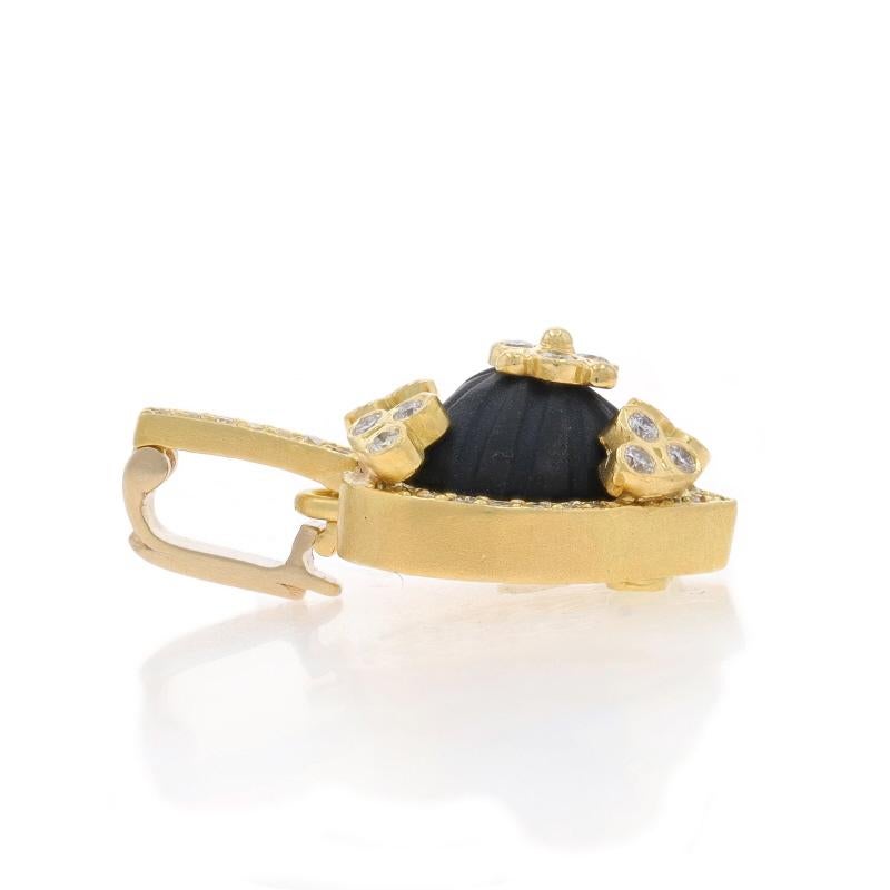 Taille ronde Stambolian Onyx Diamond Floral Heart Enhancer Pendant Gold 18k Carved.50ctw Love en vente