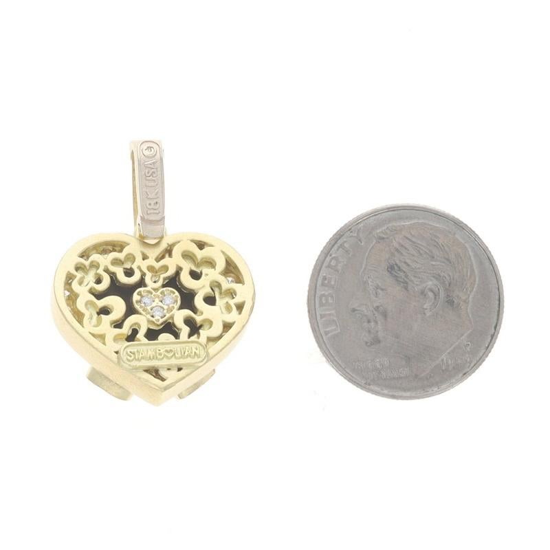 Stambolian Onyx Diamond Floral Heart Enhancer Pendant Gold 18k Carved.50ctw Love Excellent état - En vente à Greensboro, NC