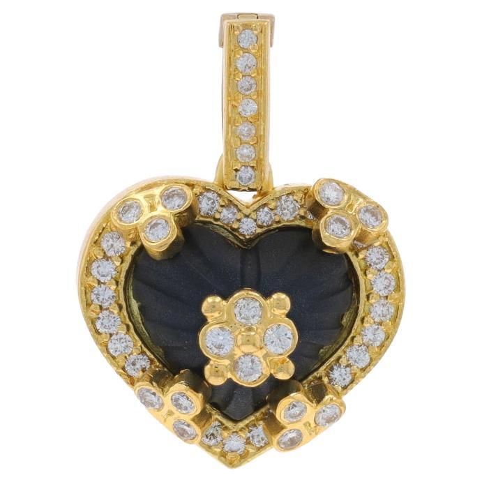 Colgante Realzador Corazón Floral Ónix Stamboliano Diamante Oro 18k Tallado.50ctw Amor