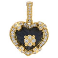 Colgante Realzador Corazón Floral Ónix Stamboliano Diamante Oro 18k Tallado.50ctw Amor