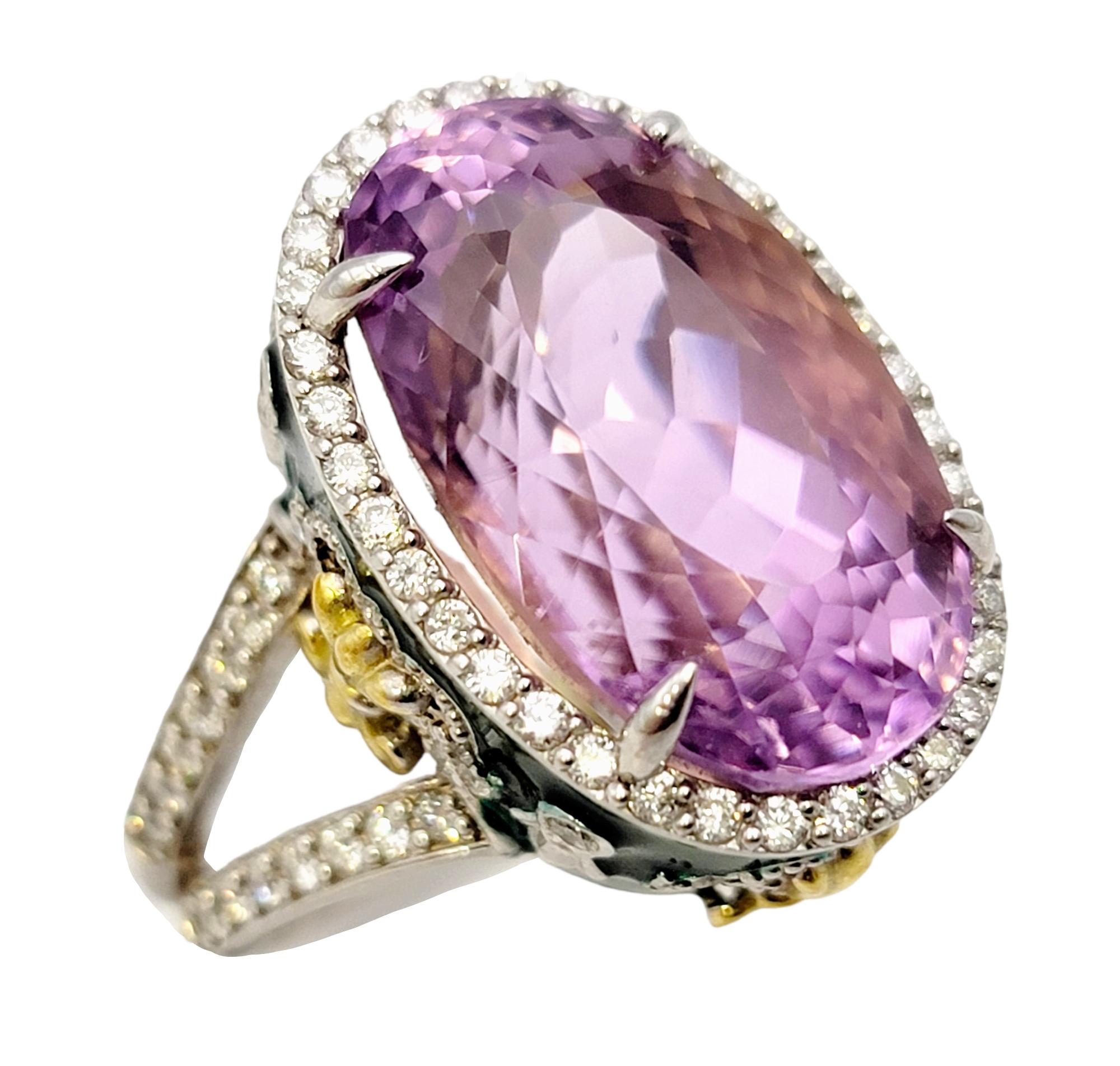 Stambolian Oval Kunzite with Diamond Halo and Green Enamel High Profile Ring 5