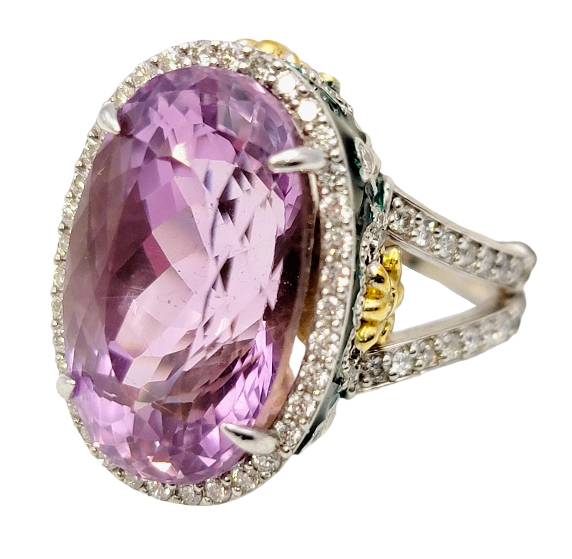 Stambolian Oval Kunzite with Diamond Halo and Green Enamel High Profile Ring 9