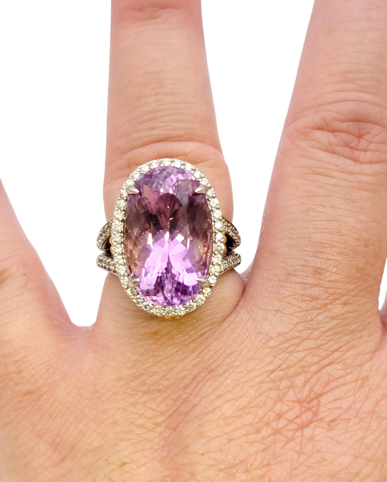 Stambolian Oval Kunzite with Diamond Halo and Green Enamel High Profile Ring 13