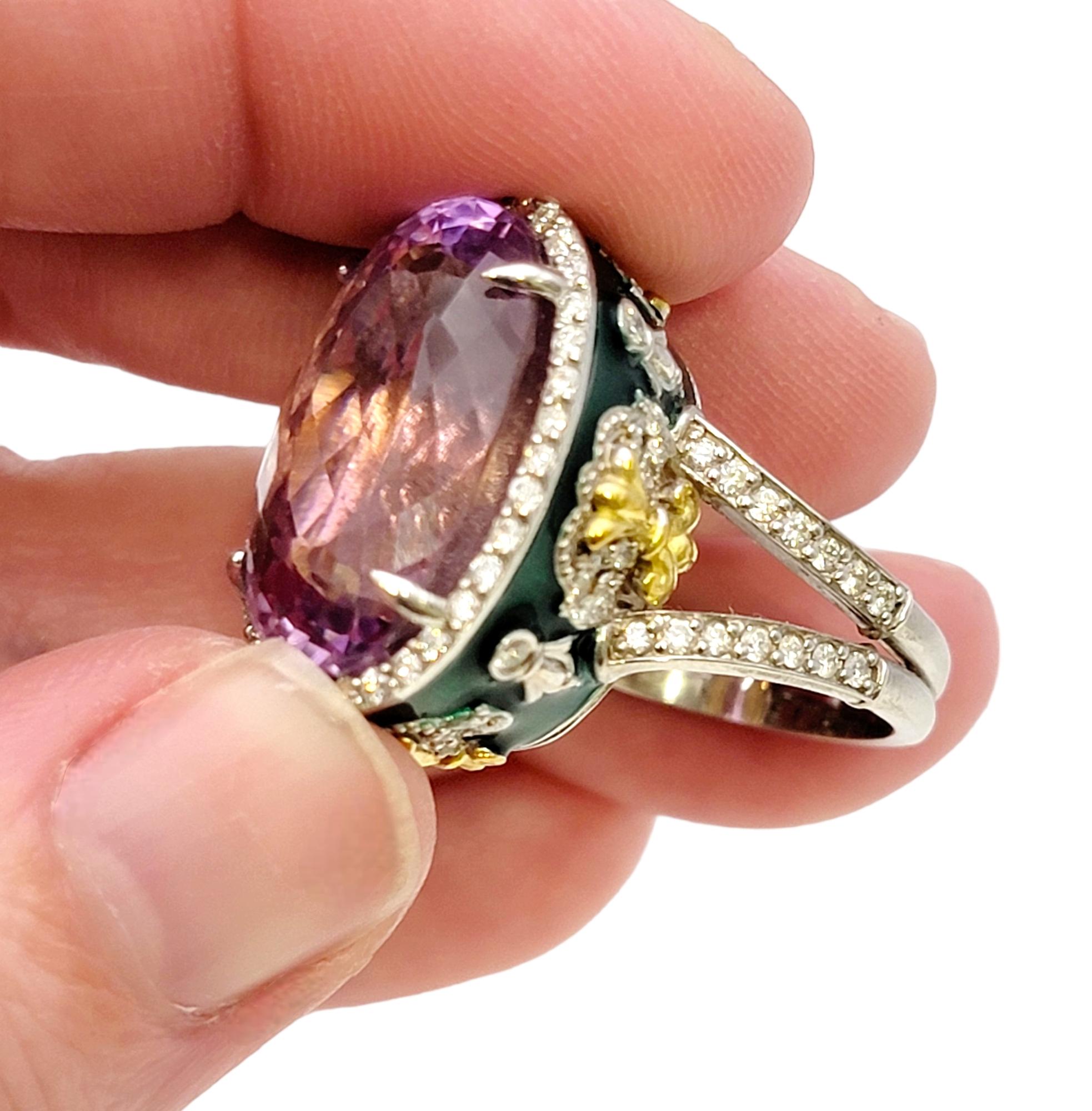 Stambolian Oval Kunzite with Diamond Halo and Green Enamel High Profile Ring 3