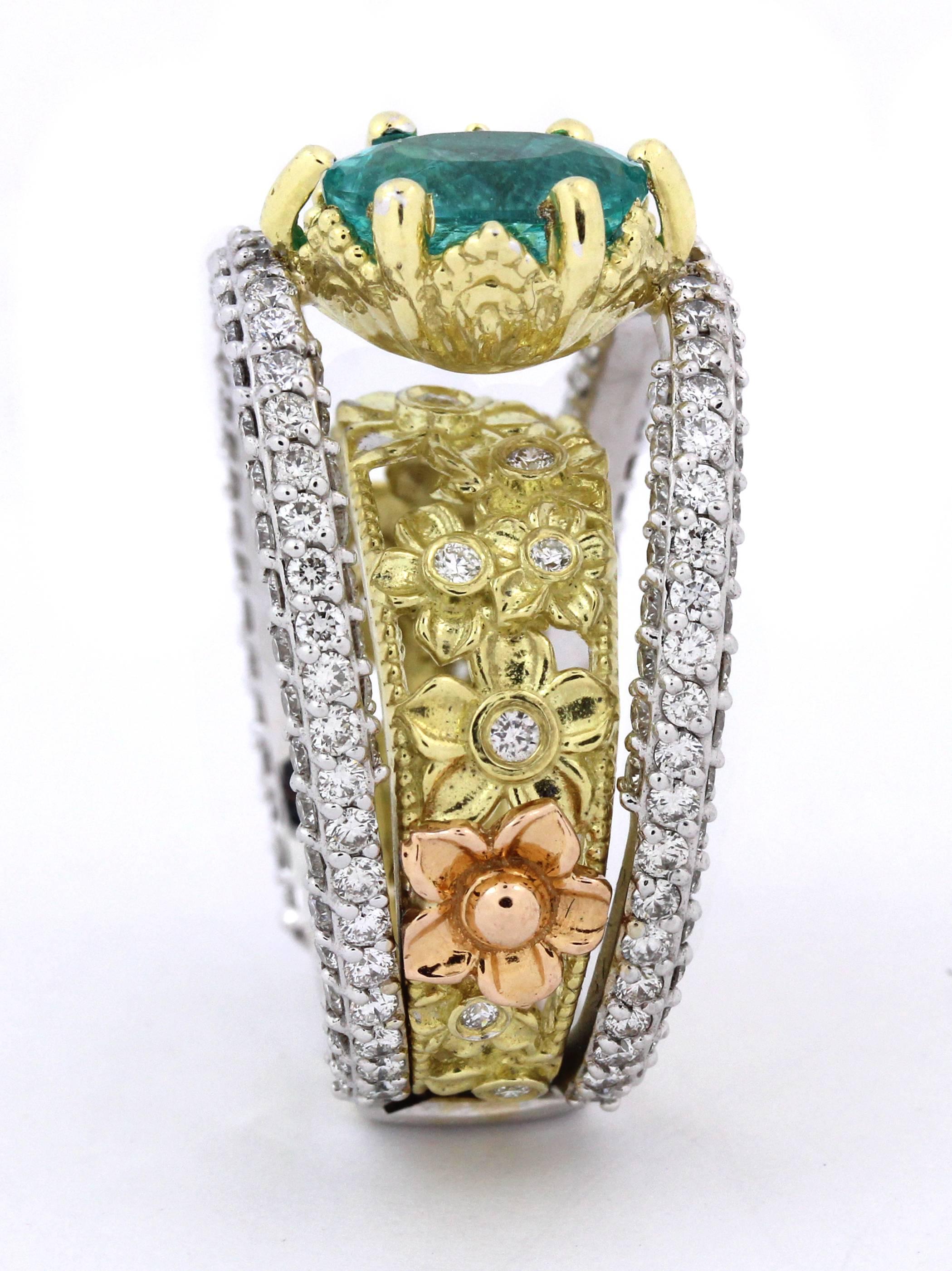 Stambolian Paraiba Copper Bearing Tourmaline Diamond Gold Ring In New Condition In Boca Raton, FL