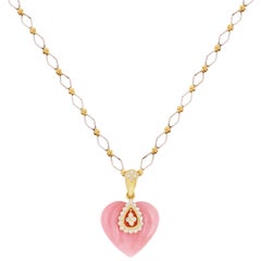 Stambolian Pink Peruvian Opal Gold and Diamond Heart Enhancer Pendant Necklace