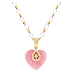 Stambolian Pink Peruvian Opal Gold and Diamond Heart Enhancer Pendant Necklace