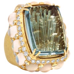 Stambolian Rainbow Moonstone Gold Diamond Blue Topaz New York Skyline Dome Ring