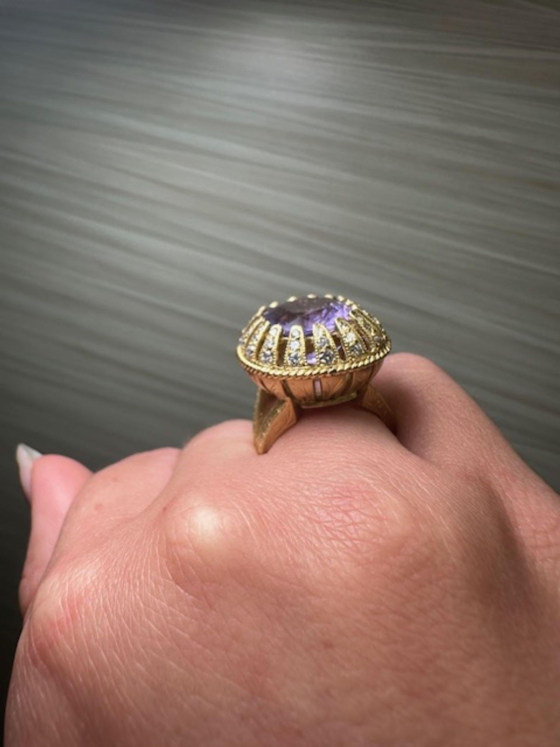 Stambolian Rare Elegance - Anello con tormalina viola da 11,80 carati e diamanti da 1,02 carati in vendita 5