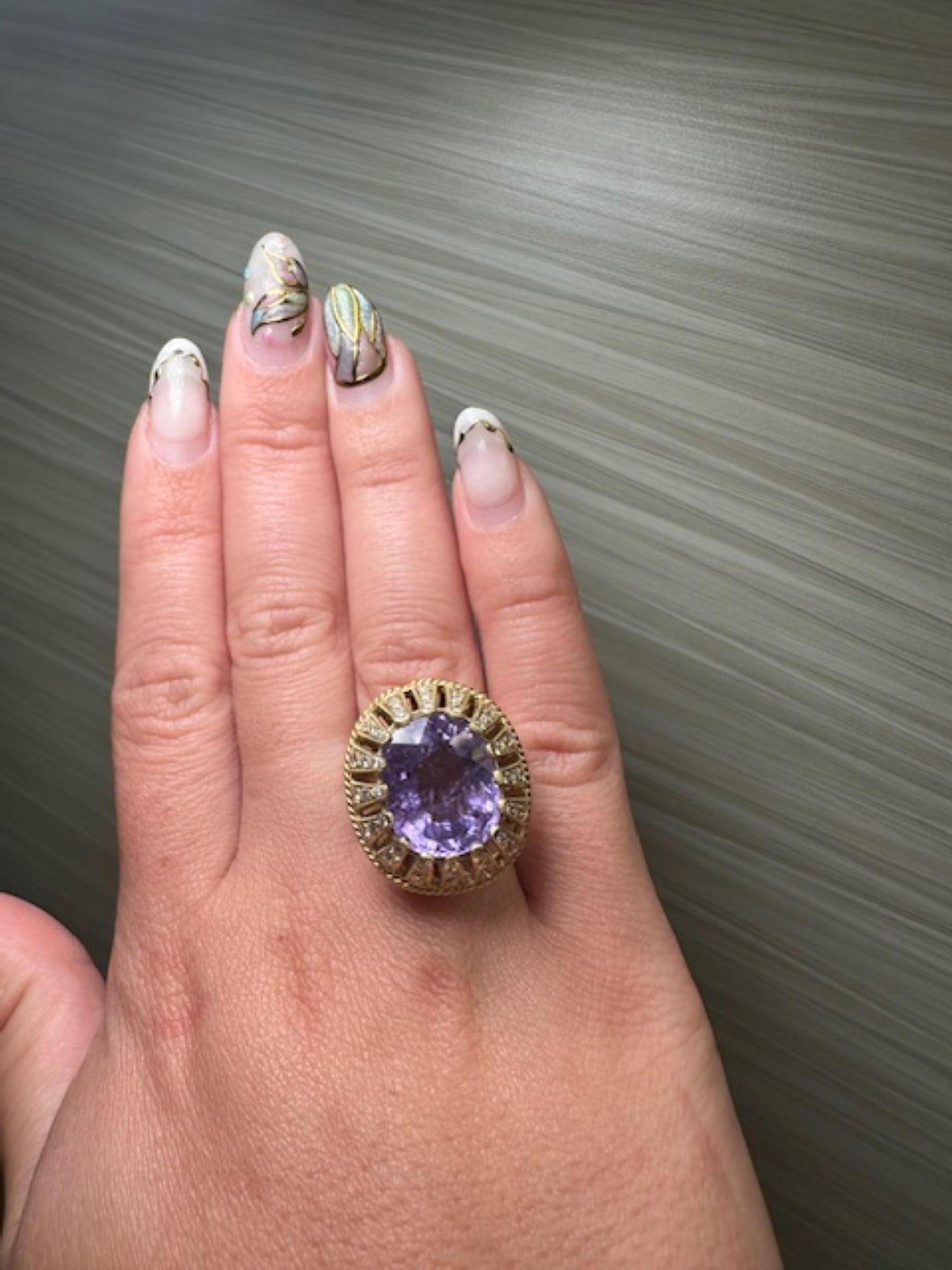 Stambolian Rare Elegance - Anello con tormalina viola da 11,80 carati e diamanti da 1,02 carati in vendita 8