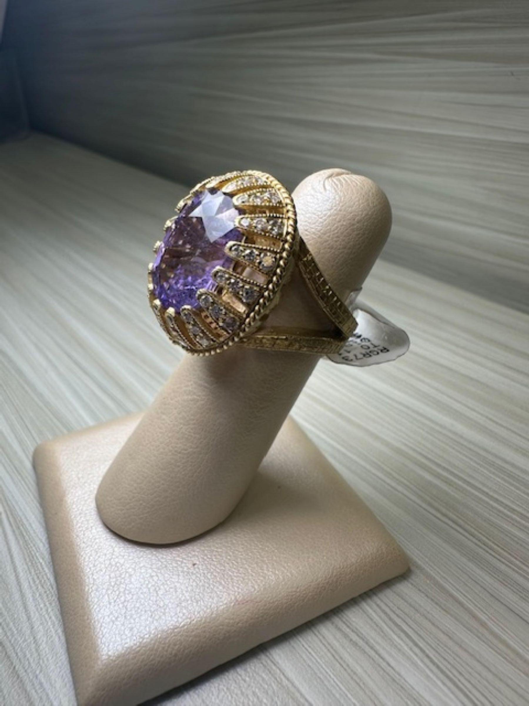 da uomo o donna Stambolian Rare Elegance - Anello con tormalina viola da 11,80 carati e diamanti da 1,02 carati in vendita