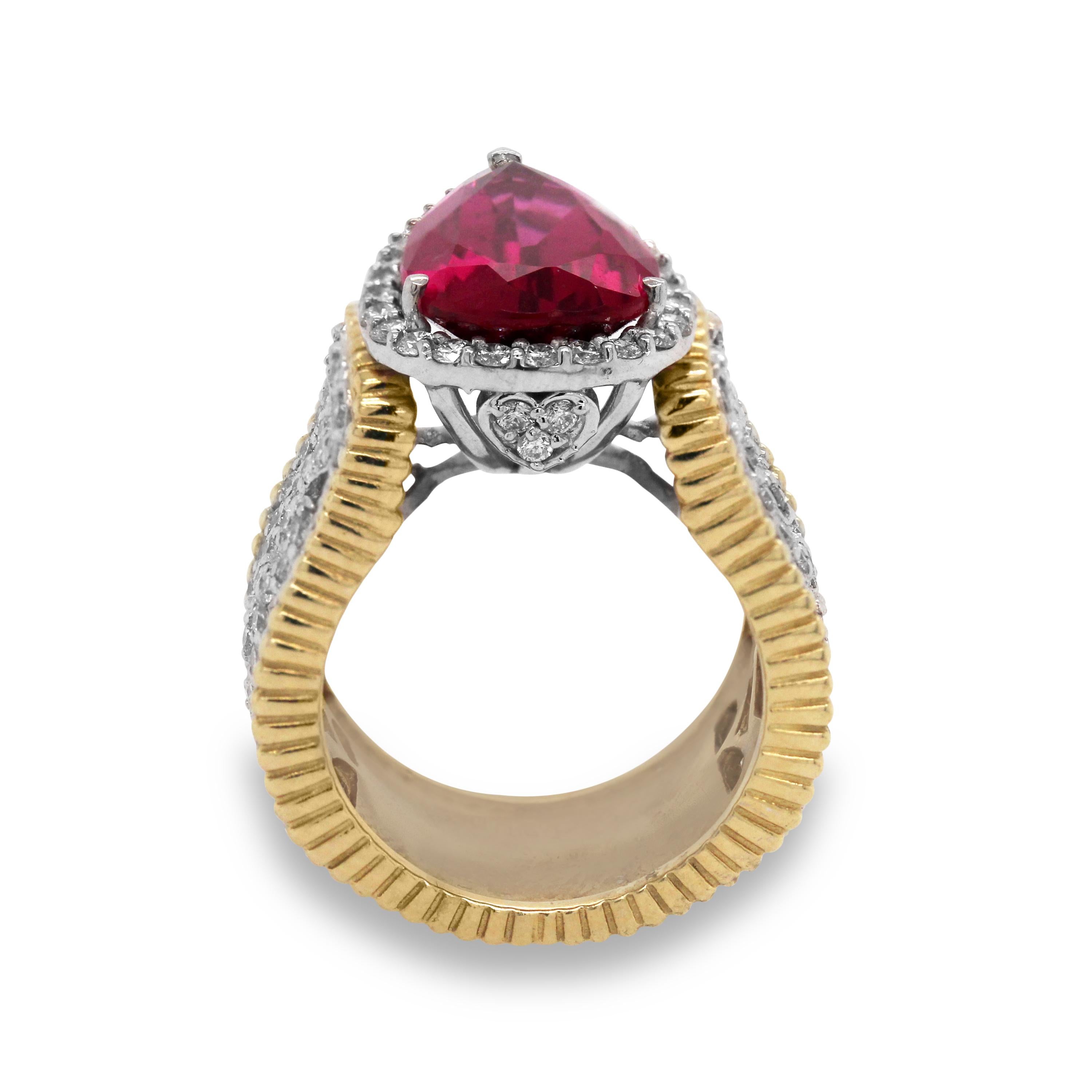 Pear Cut Stambolian Rubelite Two-Tone Gold and Diamond Cocktail Ring