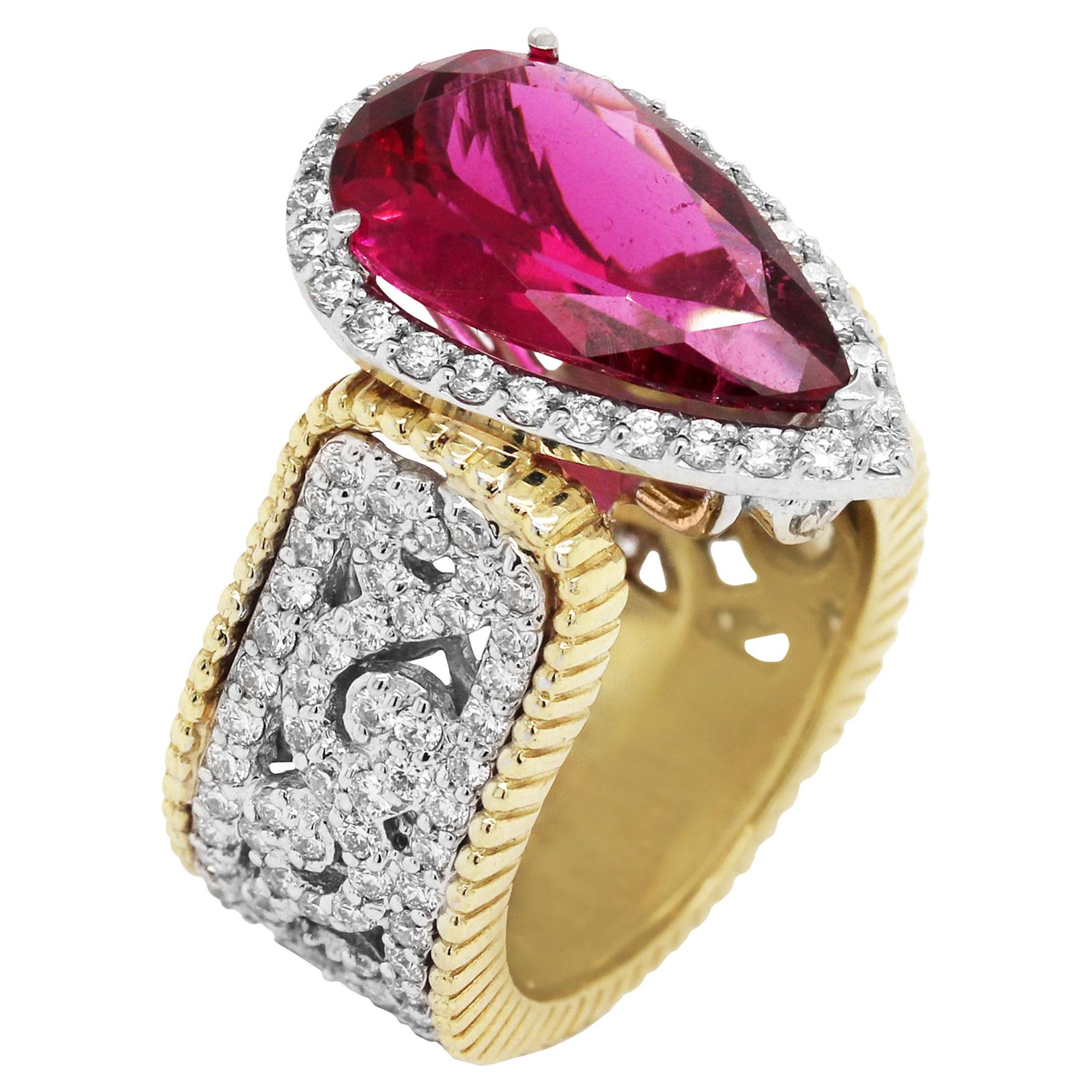 Stambolian Rubelite Two-Tone Gold and Diamond Cocktail Ring