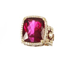 Stambolian Rubellite Tourmaline and Red Enamel Ring with Diamonds