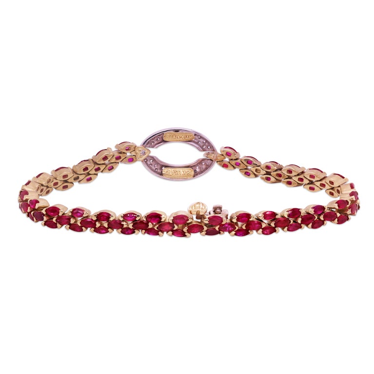 Stambolian Ruby Bracelet with Oval Diamond Gold Center For Sale at 1stDibs