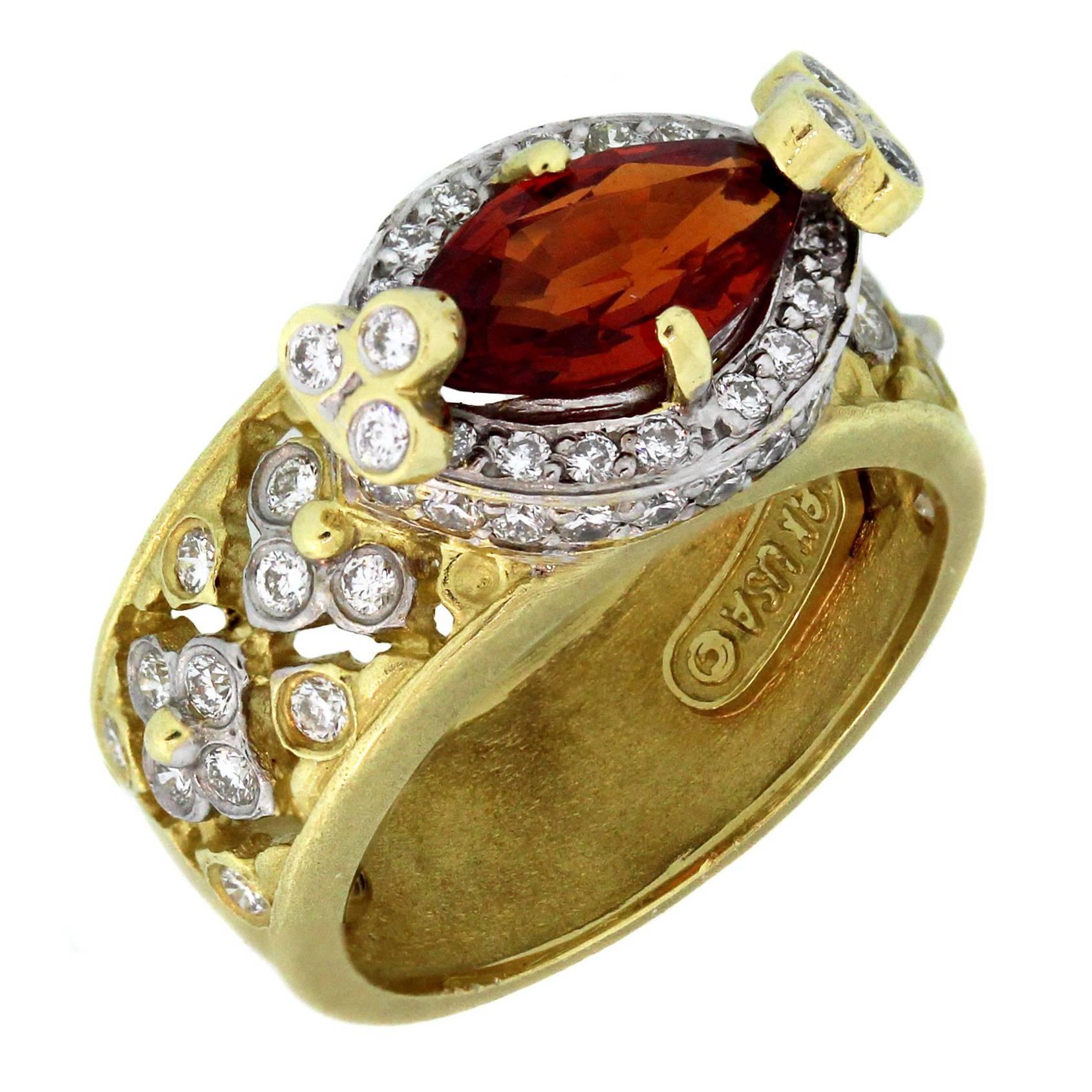 Stambolian Spessartite Garnet Diamond Gold Ring