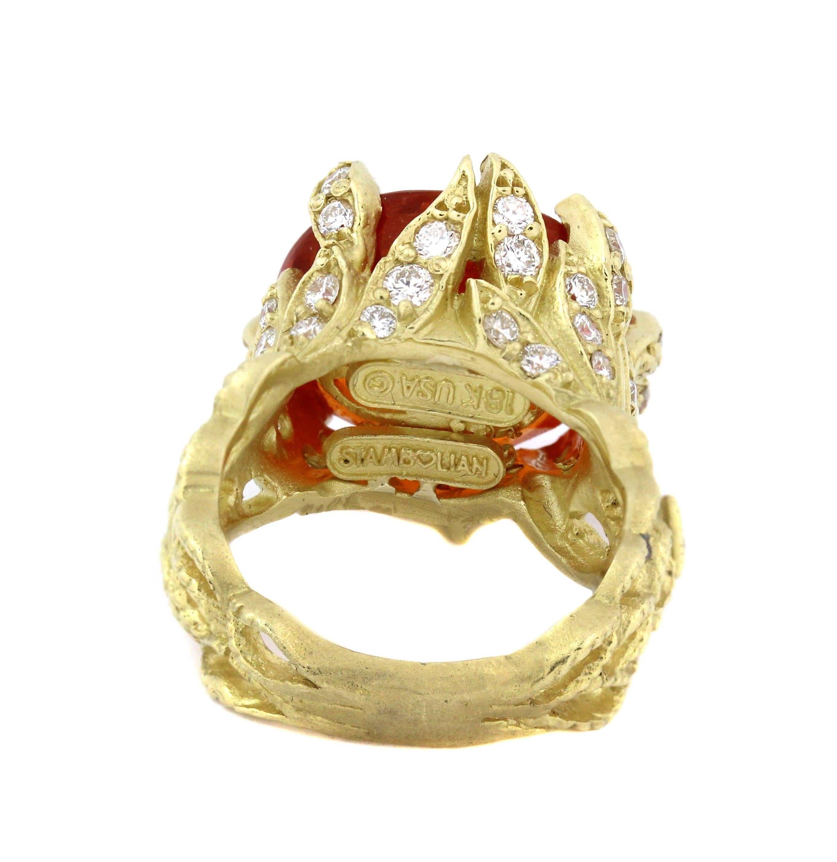 Stambolian Spessartite Mandarin Garnet Diamond Gold Ring In New Condition In Boca Raton, FL