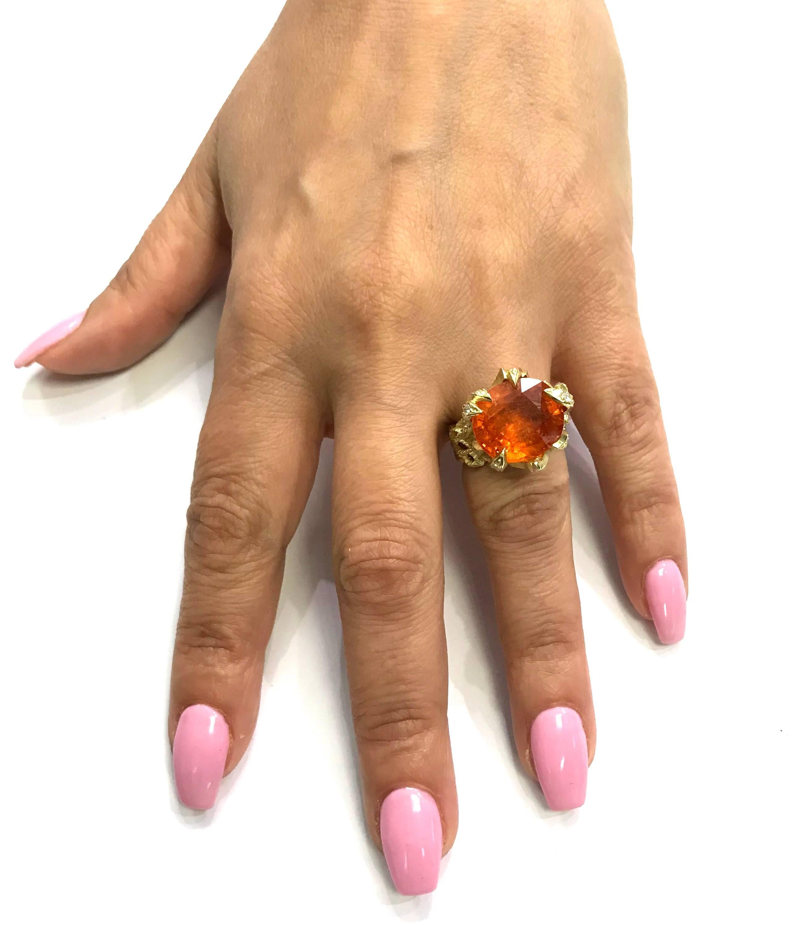 Stambolian Spessartite Mandarin Garnet Diamond Gold Ring 1