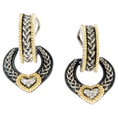 Stambolian Sterling Silver 18 Karat Gold Diamond Heart Dangle Earrings