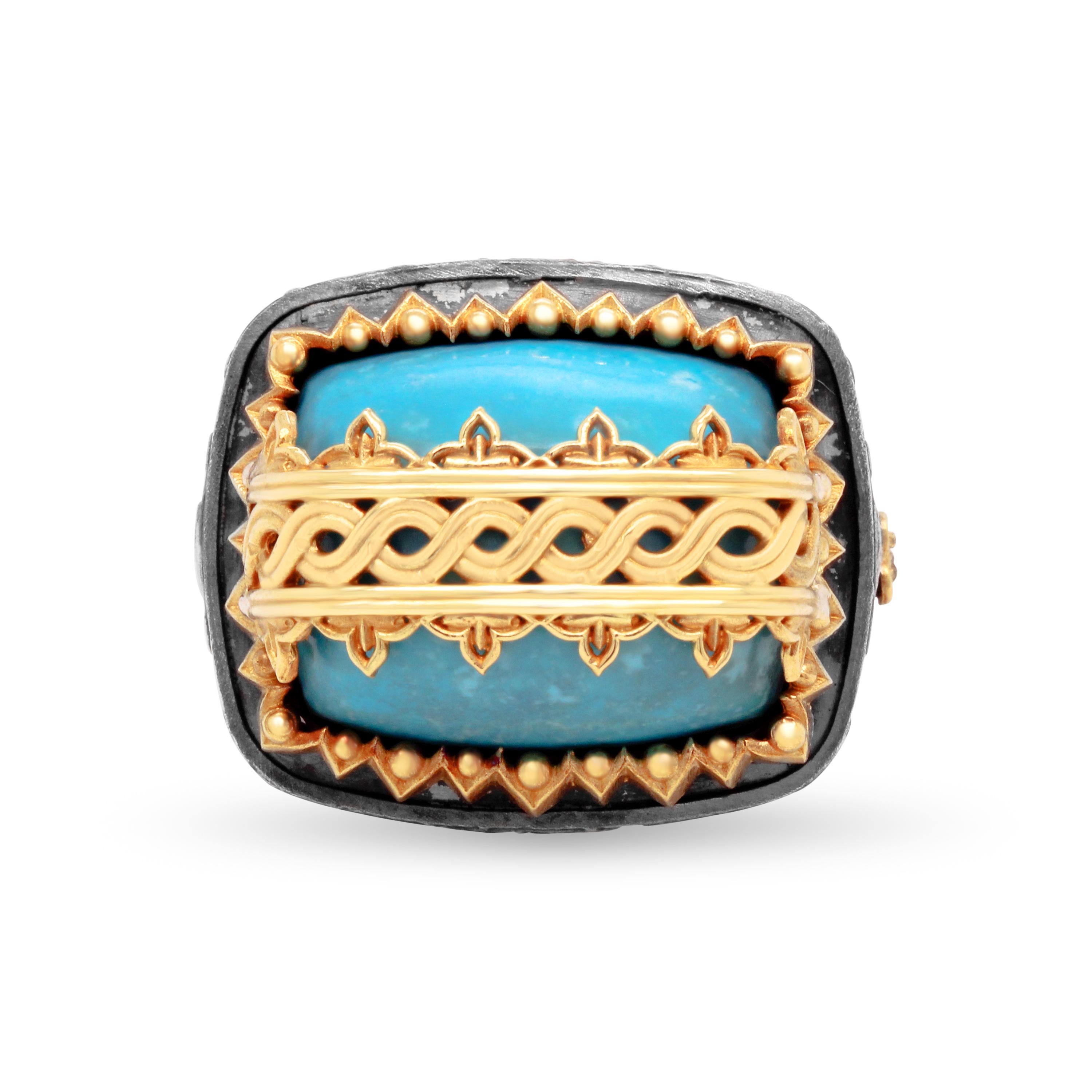 Stambolian Sterling Silver 18K Yellow Gold Sleeping Beauty Turquoise Mens Ring

NO RESERVE PRICE

This state-of-the-art ring by Stambolian is from the 