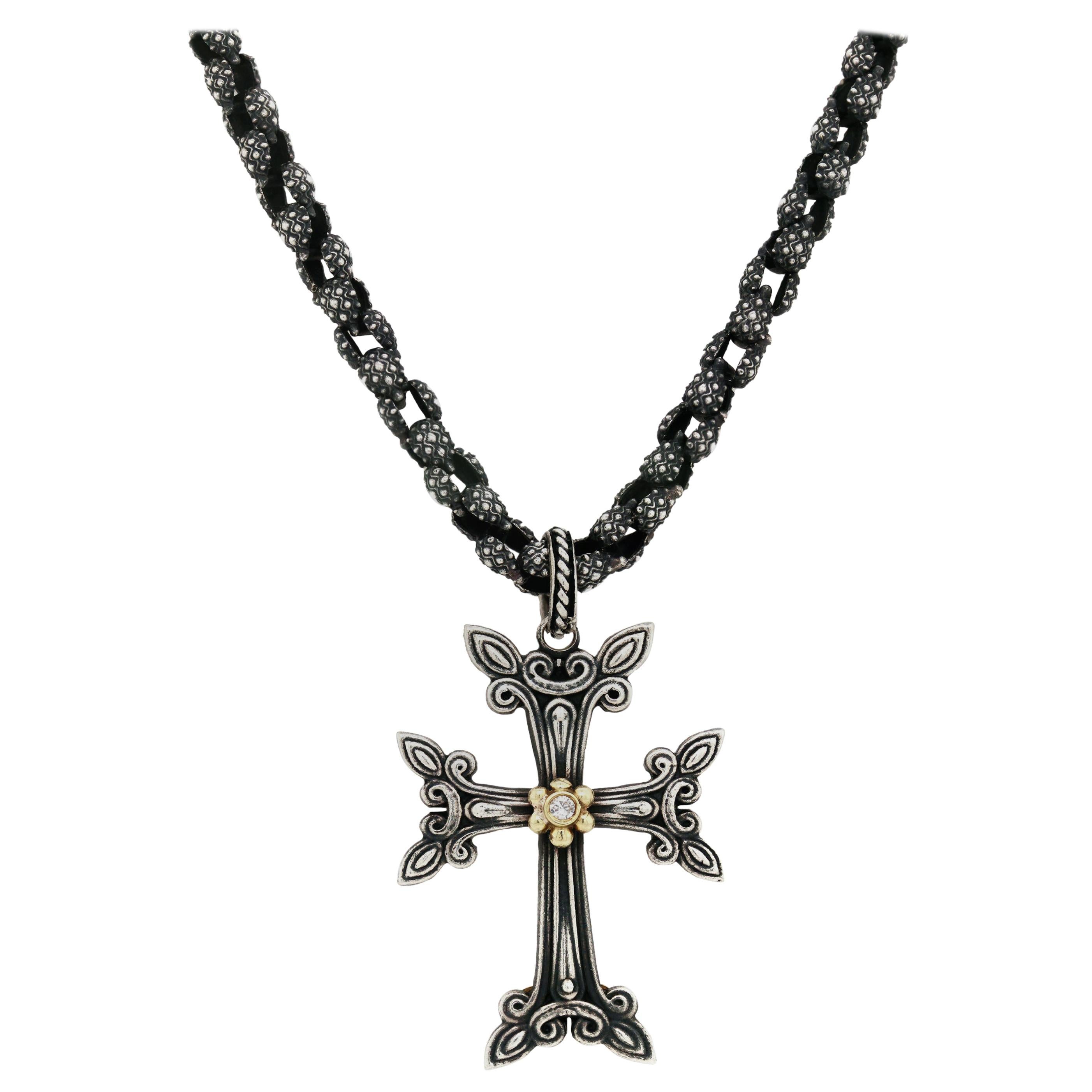 Yigal Avinoam Sterling Silver/14 Karat Gold Crusaders Cross with Wheat Chain at 1stDibs silver