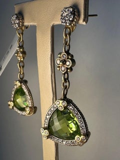 Stambolian Style 18K Yellow Gold Earrings with 17.81 carat Peridot & Diamonds