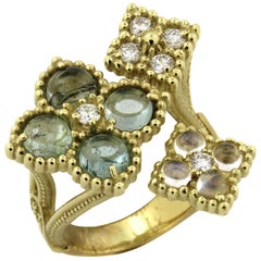 Stambolian Tourmaline Rainbow Moonstone Diamond Gold Ring