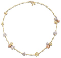 Stambolian Tri-Color Yellow White Rose Gold and Diamond Floral Chain Necklace