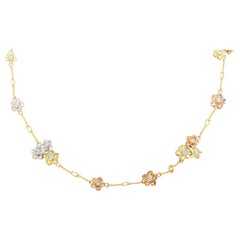 Stambolian Tri-Color Yellow White Rose Gold and Diamond Floral Chain Necklace