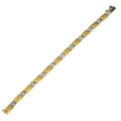 Stambolian Two-Tone 18K Yellow White Gold and Bezel Set Diamond Tennis Bracelet