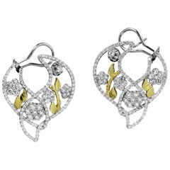 Stambolian 18K Two-Tone Gold and Diamond Floral Motif Cluster Earrings