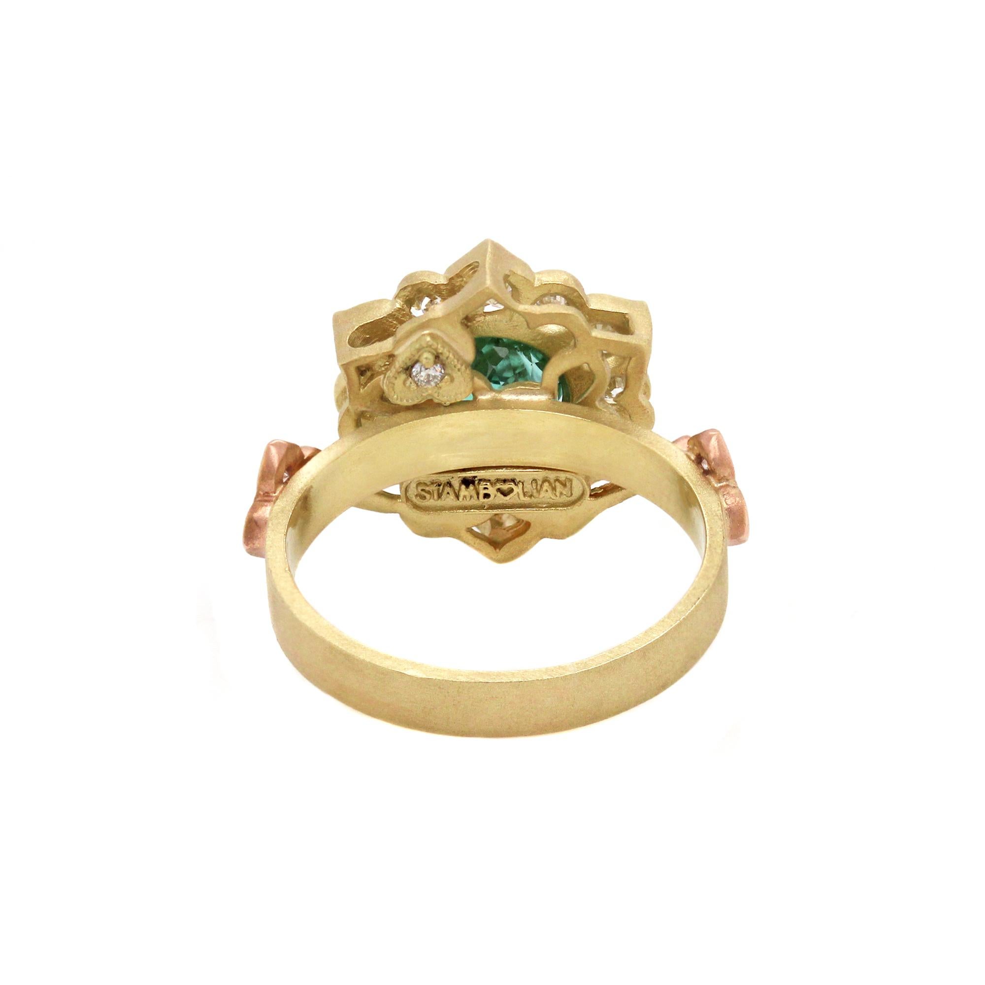 Stambolian Two-Tone Gold and Diamond Ring with Mint Green Tourmaline Center In New Condition In Boca Raton, FL