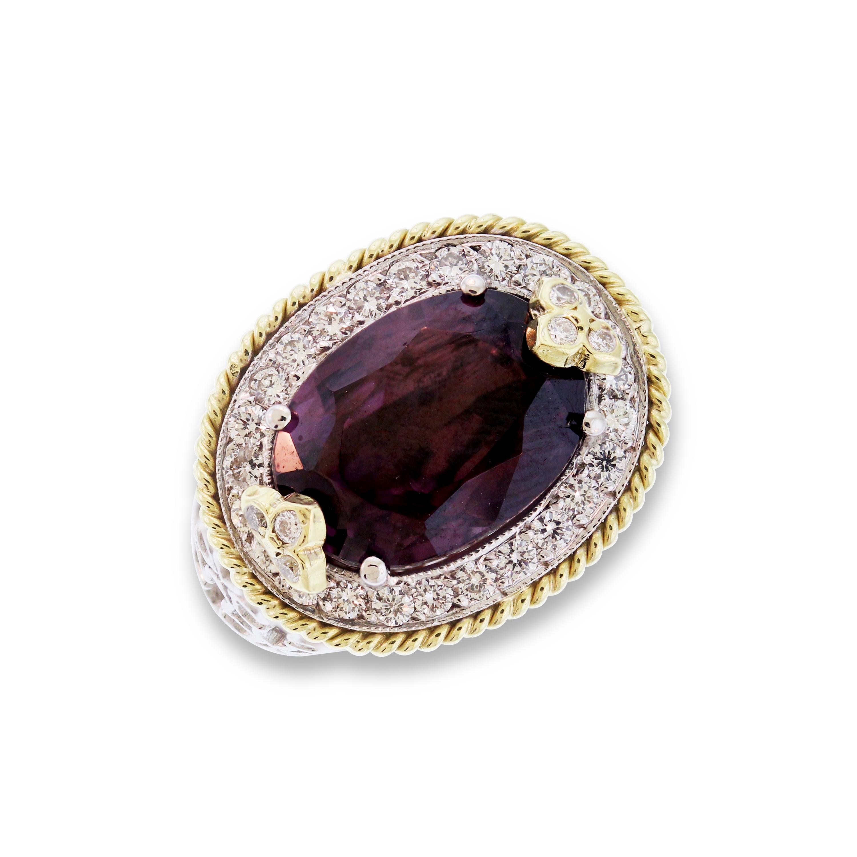 Women's Stambolian Two-Tone Gold and Diamond Ring with Purple Spinel Center