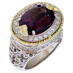 Stambolian Two-Tone Gold and Diamond Ring with Purple Spinel Center