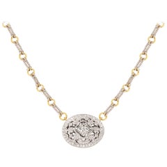 Stambolian Two-Tone White Yellow Gold and Diamond Oval Pendant Chain Necklace