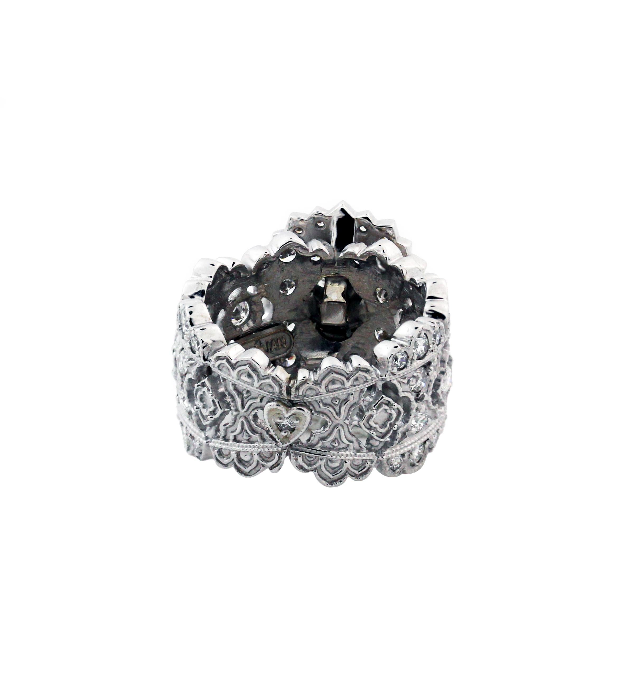 Round Cut Stambolian White Gold and 0.71 Carat Diamond Wide Band Ring